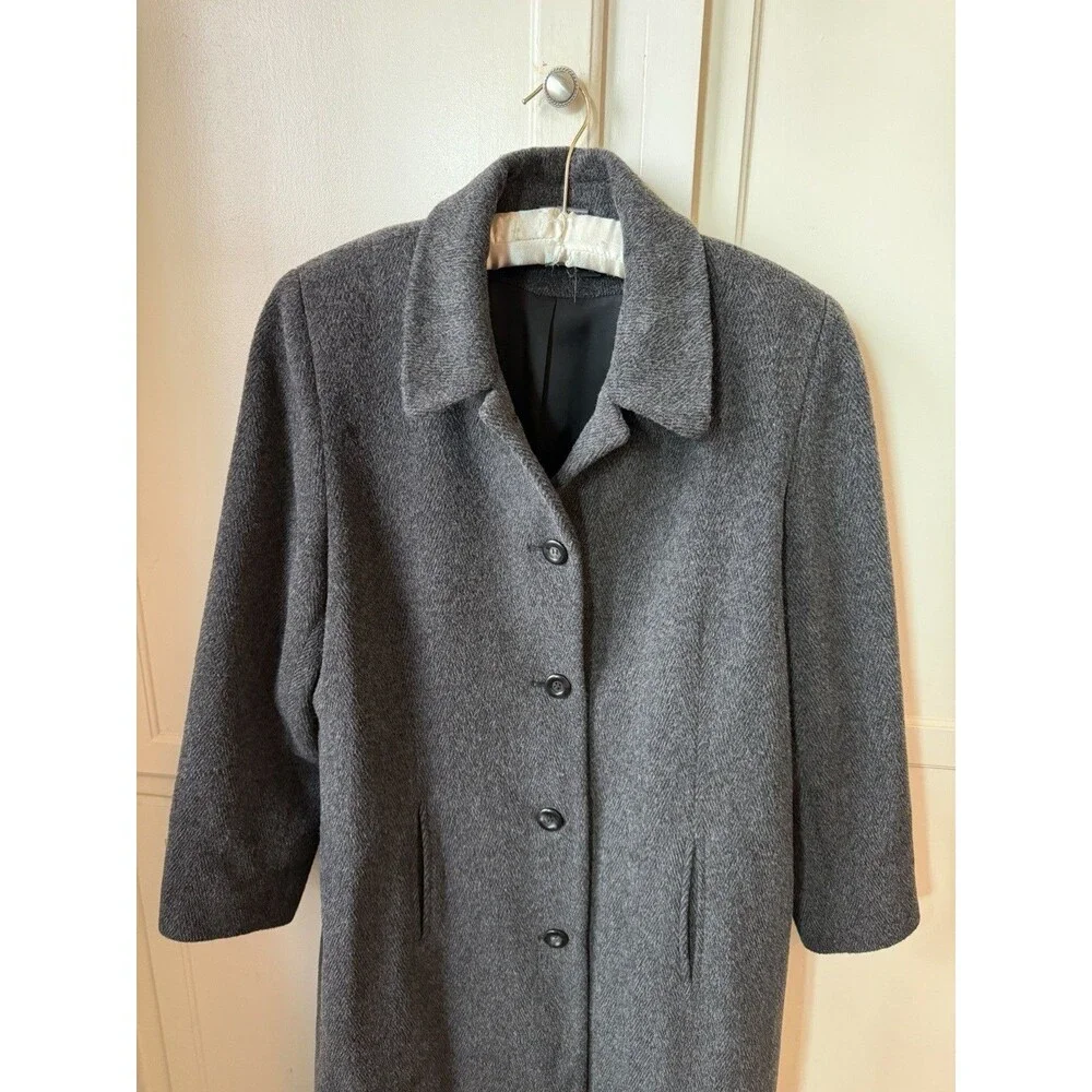 Vintage Evan Picone Wool Mohair Alpaca Long Coat Women’s 14 Charcoal Gray